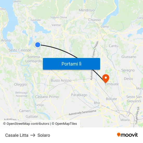 Casale Litta to Solaro map