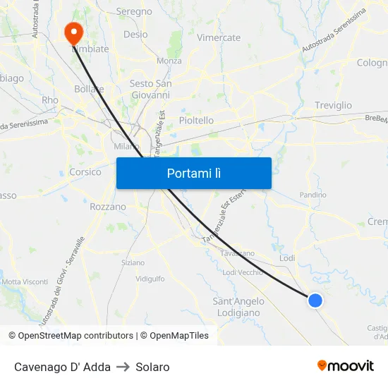 Cavenago D' Adda to Solaro map