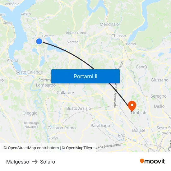 Malgesso to Solaro map