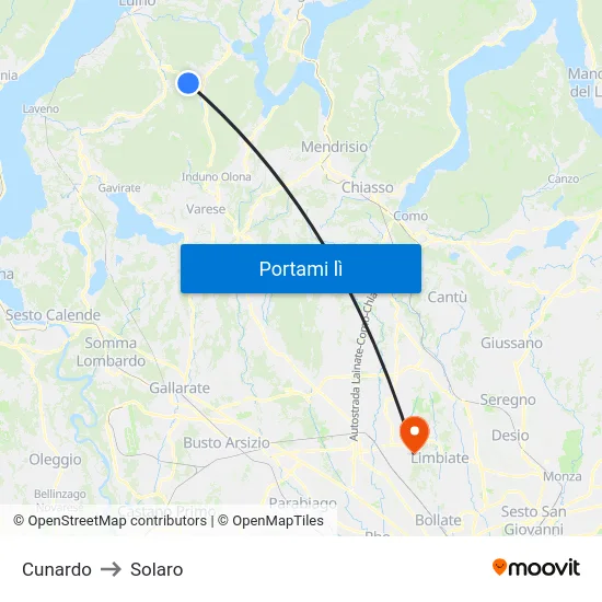 Cunardo to Solaro map