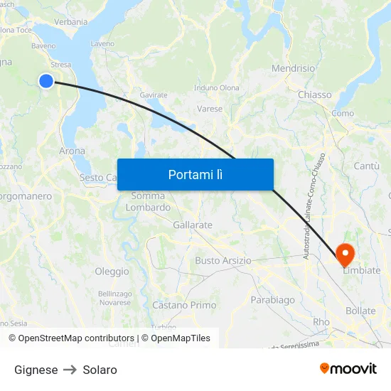 Gignese to Solaro map