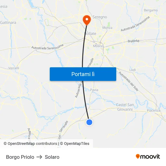 Borgo Priolo to Solaro map