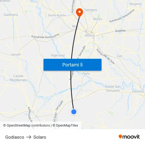 Godiasco to Solaro map