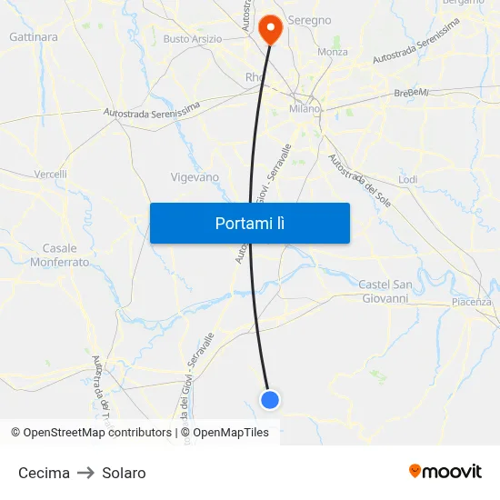 Cecima to Solaro map