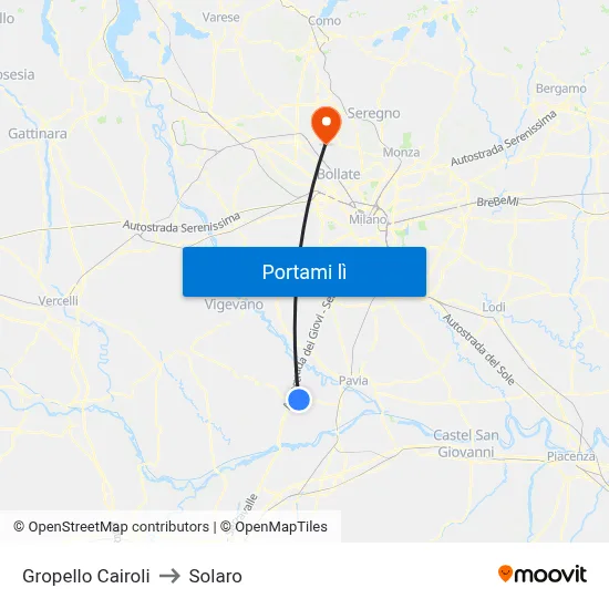 Gropello Cairoli to Solaro map