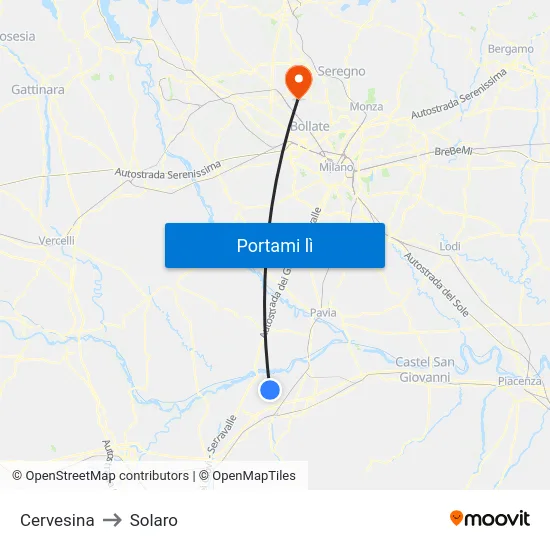 Cervesina to Solaro map