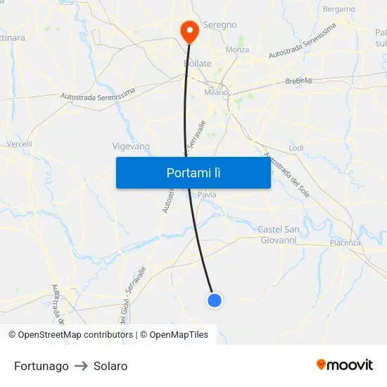 Fortunago to Solaro map