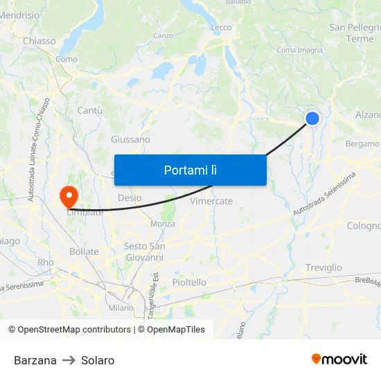 Barzana to Solaro map