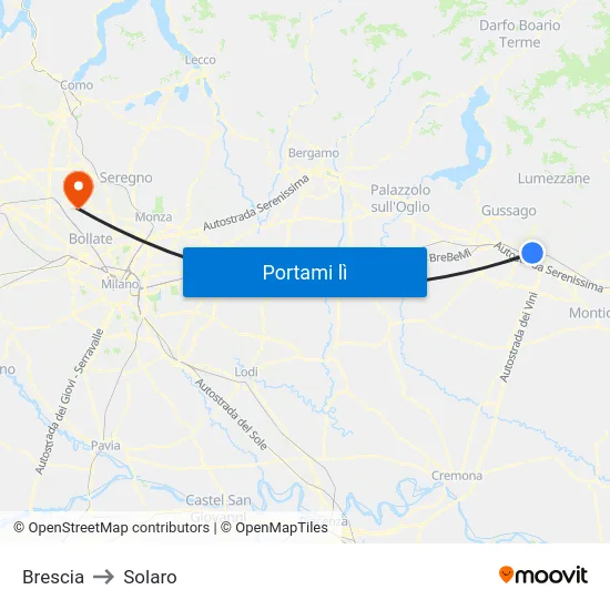 Brescia to Solaro map