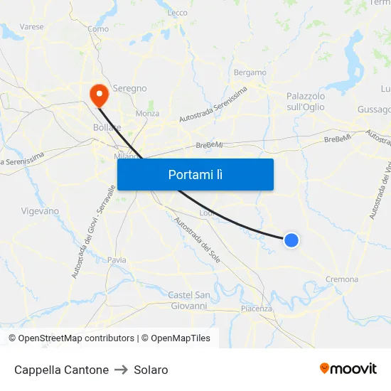 Cappella Cantone to Solaro map