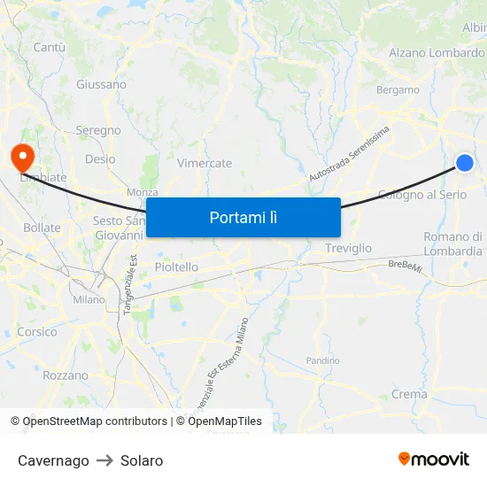 Cavernago to Solaro map
