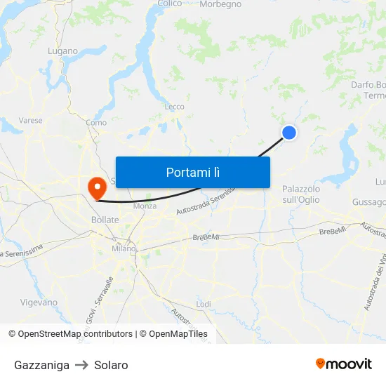 Gazzaniga to Solaro map