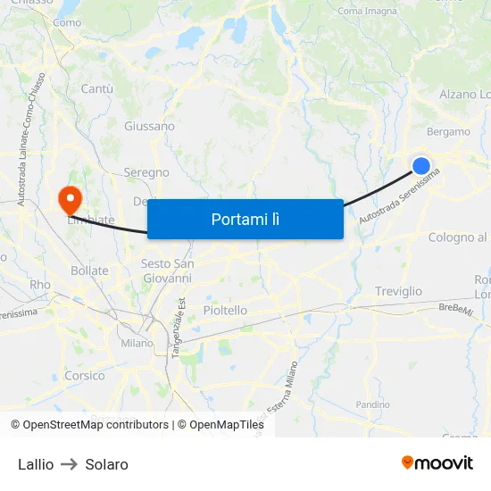 Lallio to Solaro map