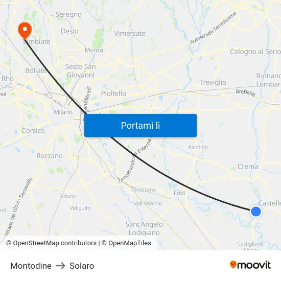 Montodine to Solaro map