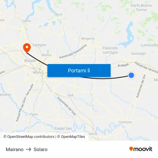 Mairano to Solaro map