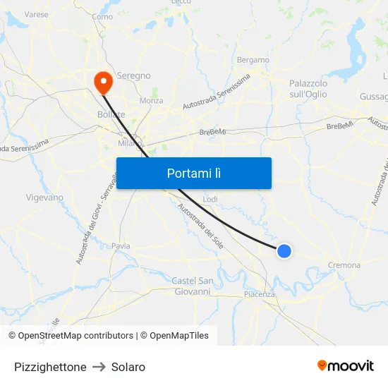 Pizzighettone to Solaro map