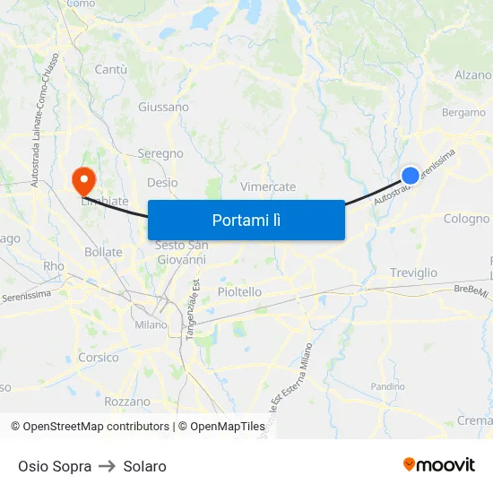 Osio Sopra to Solaro map