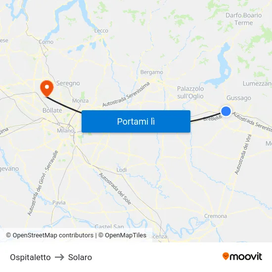 Ospitaletto to Solaro map