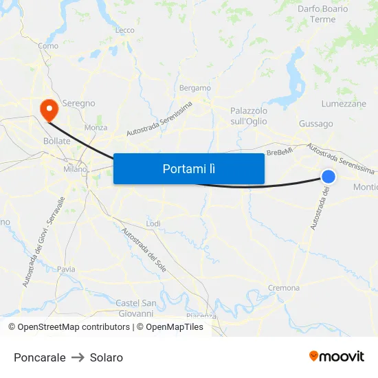 Poncarale to Solaro map