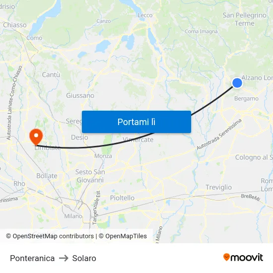 Ponteranica to Solaro map