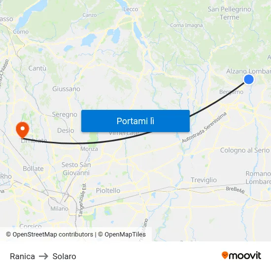 Ranica to Solaro map