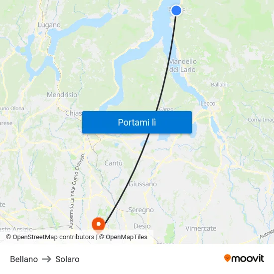 Bellano to Solaro map