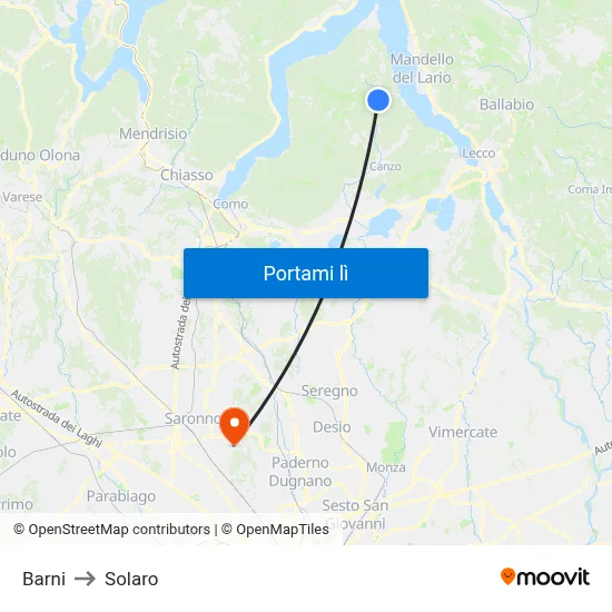 Barni to Solaro map