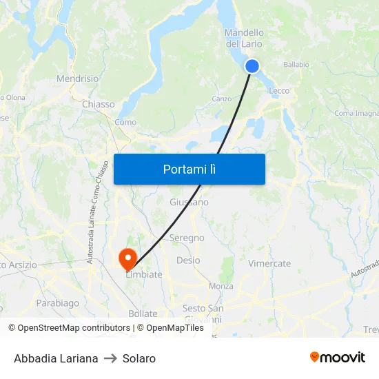 Abbadia Lariana to Solaro map