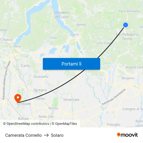 Camerata Cornello to Solaro map