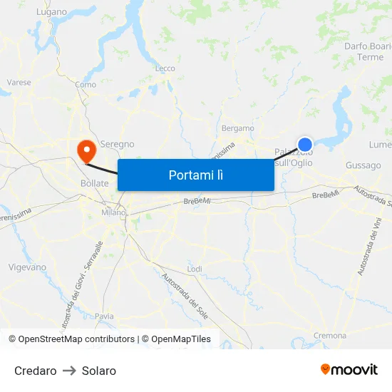 Credaro to Solaro map