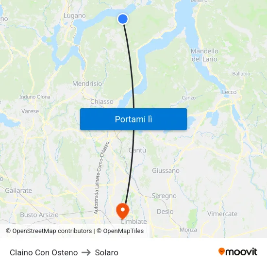 Claino Con Osteno to Solaro map