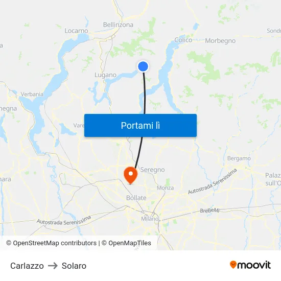 Carlazzo to Solaro map