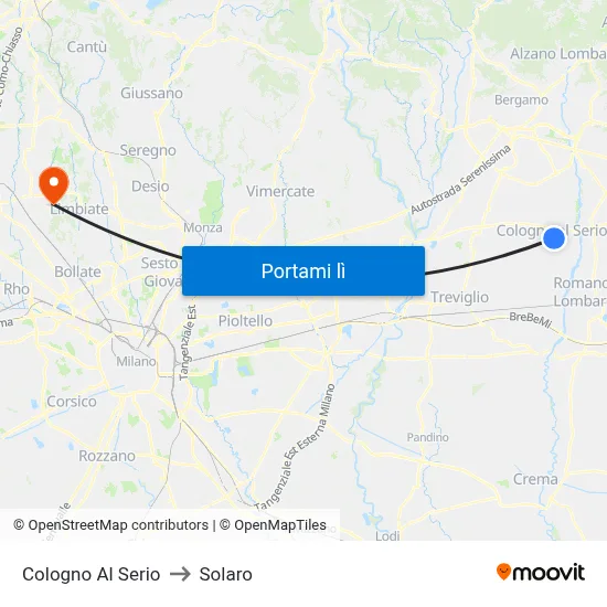 Cologno Al Serio to Solaro map