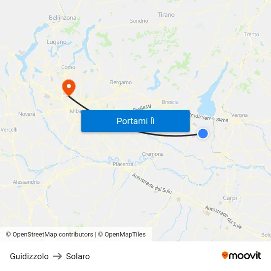 Guidizzolo to Solaro map
