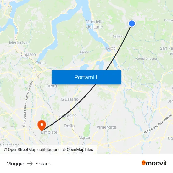 Moggio to Solaro map