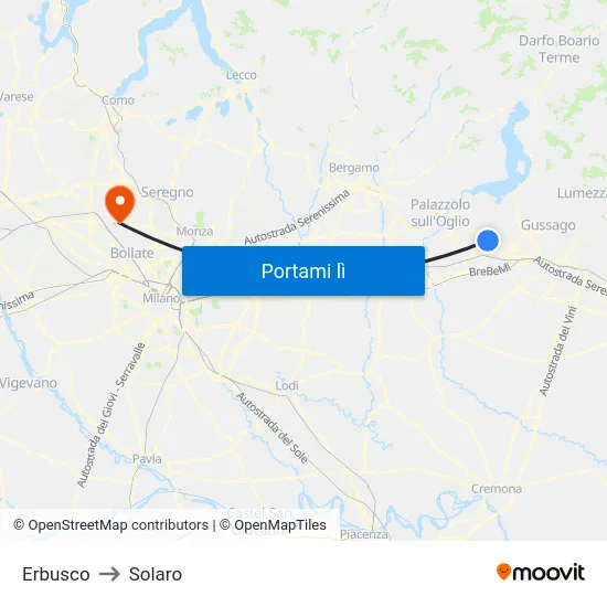 Erbusco to Solaro map