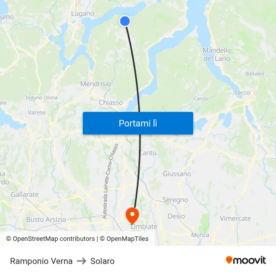 Ramponio Verna to Solaro map