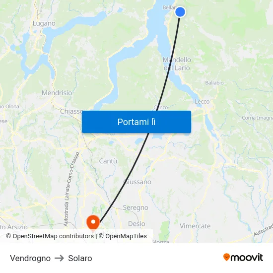 Vendrogno to Solaro map