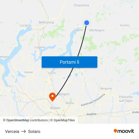 Verceia to Solaro map