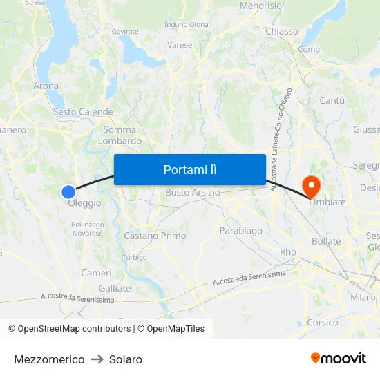 Mezzomerico to Solaro map