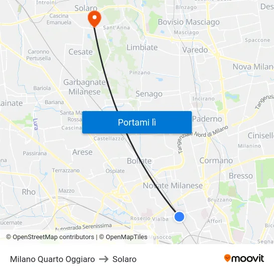 Milano Quarto Oggiaro to Solaro map
