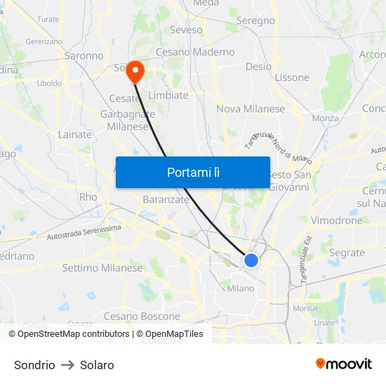 Sondrio to Solaro map