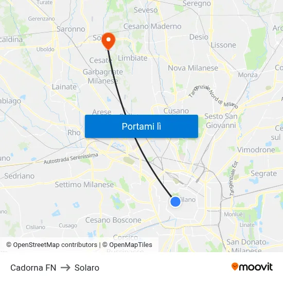 Cadorna FN to Solaro map