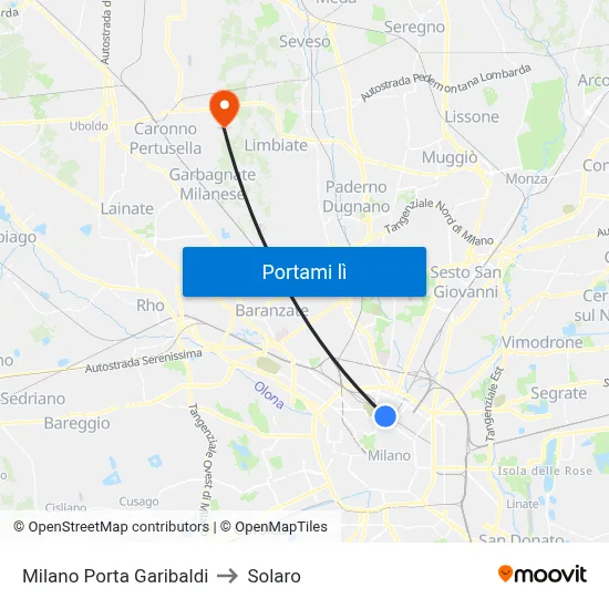 Milano Porta Garibaldi to Solaro map