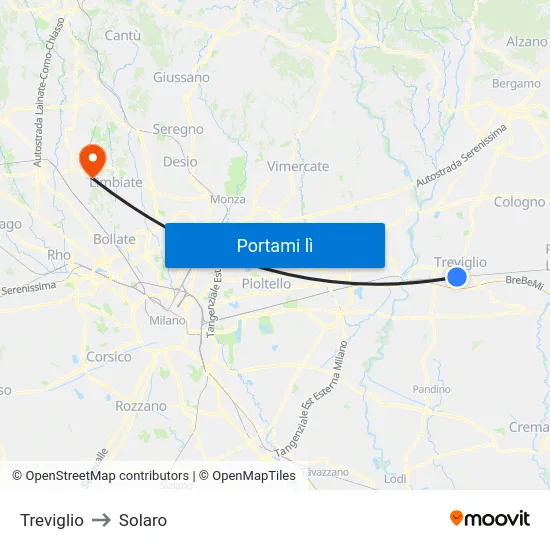 Treviglio to Solaro map