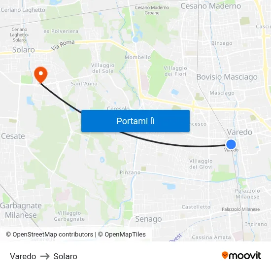 Varedo to Solaro map