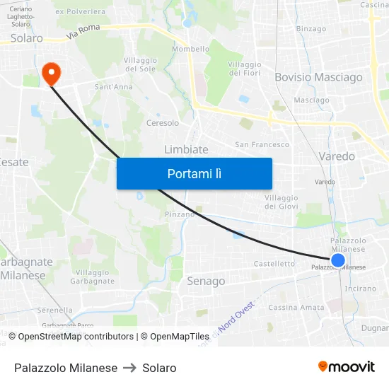 Palazzolo Milanese to Solaro map
