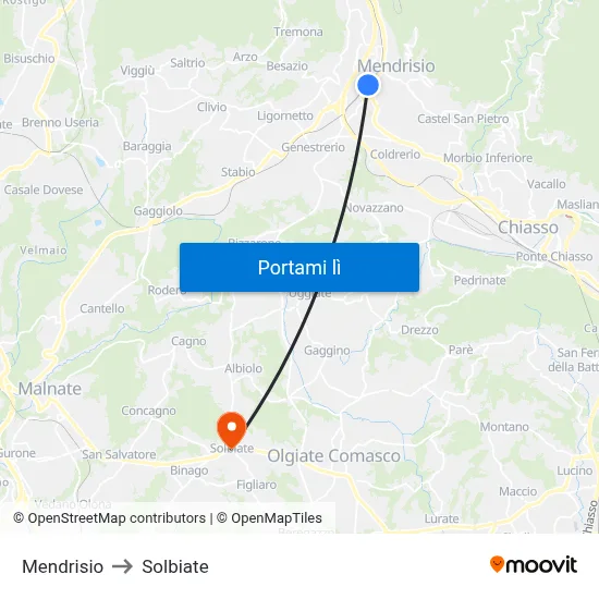 Mendrisio to Solbiate map