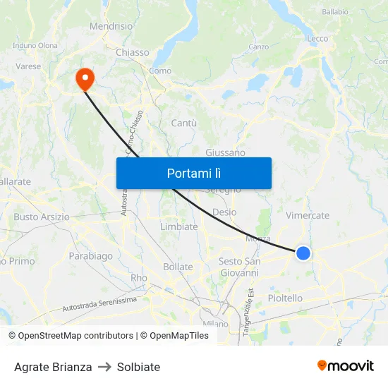 Agrate Brianza to Solbiate map