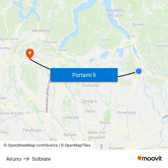 Airuno to Solbiate map
